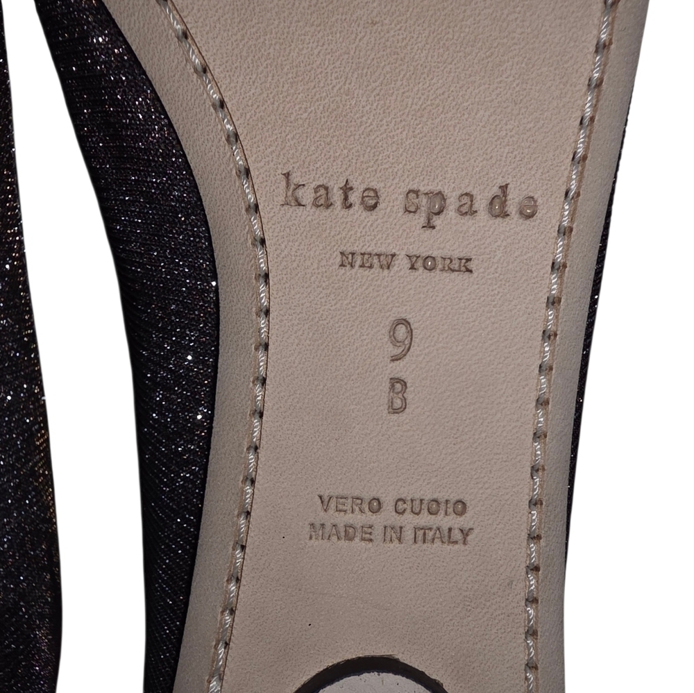Kate Spade NIB Vanna Bronze Lurex Glitter Peep Toe Flats - NWT - Sz 9 - Picture 7 of 9